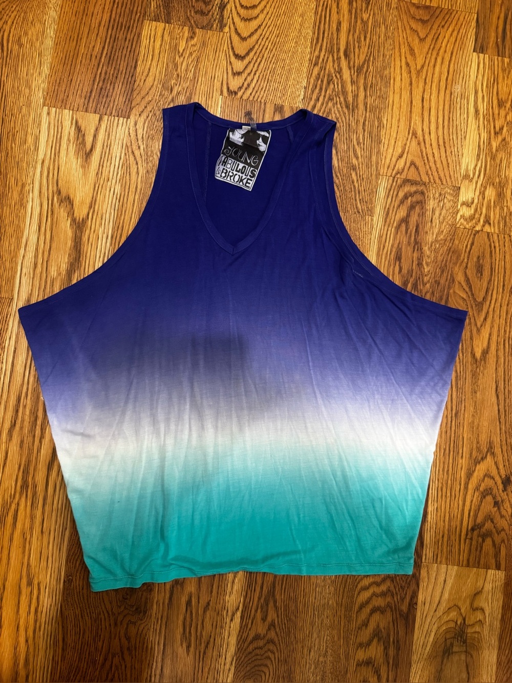 YOUNG FABULOUS AND BROKE Ombré V-Neck Sleeveless Top in Blue to Teal